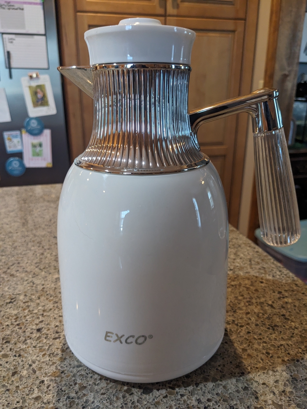 Exco White Insulated Coffee Carafe with Silver Accents